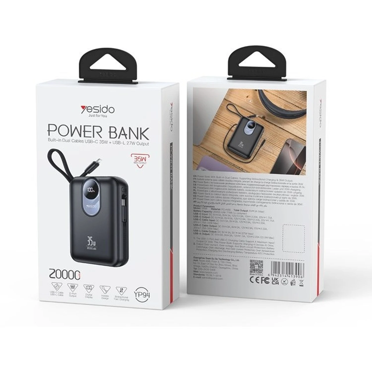 پاوربانک فست شارژ Yesido 20000mAh مدل YP94 35W - مشکی (گارانتی 18 ماه تعویض نیکان همراه)